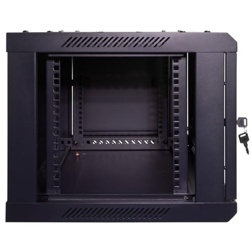 NavePoint 6U Server Cabinet Wall Mount Rack Enclosure Includes 2 Fans, Locking Glass Door, Removable Side Panels – 6U Network Cabinet 17.7” Deep, 19 Inch Server Rack for IT and A/V Equipment - size: 6U - 450mm Depth