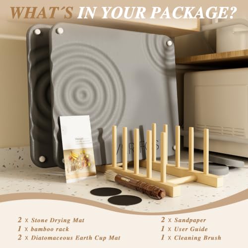 VERIFOST Nested Dish Drying Mat with Bamboo Rack for Dishes, 2Pcs Diatomaceous Earth Stone, Fast Stone Drying Mat for Kitchen Counter with Non-slip Feet, Midnight Gray - color: Bamboo Rack Midnight Gray