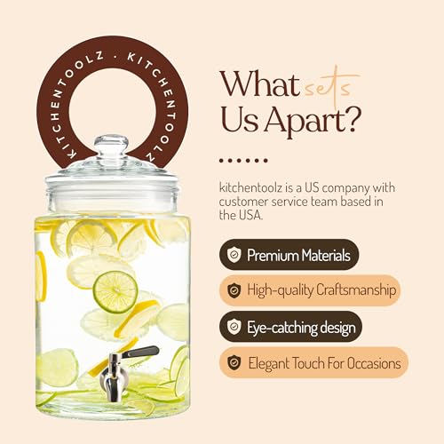 Large Glass Drink Dispenser with Spout – 1.5 Gallon Tall Mason Jar Style Beverage Server with Airtight Lid & Metal Spigot for Water, Tea, Juice, Punch, or Cocktails - size: 1.5 Gallon