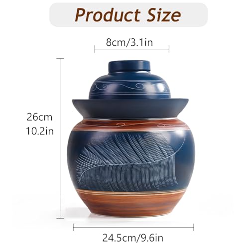 Traditional Chinese Porcelain Pickle Jar, Ceramic Fermenting Jar with Water Seal Airlock Lid, Turnip Kimchi Sauerkraut Fermentation Crock Pickling Pot(5kg, BlueC) - color: Bluec, size: 5kg