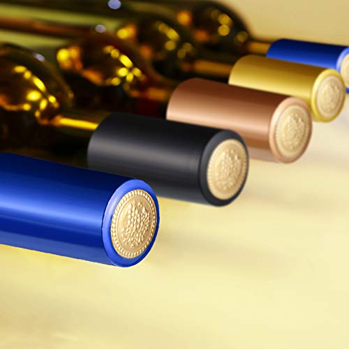 Blulu 200 Pcs Wine Sealer for Bottles PVC Heat Shrink Capsules Bottle Caps for Wine Making Cellars and Home Use (Black,Navy Blue,Gold,Rose Gold) - color: Black, Navy Blue, Gold, Rose Gold
