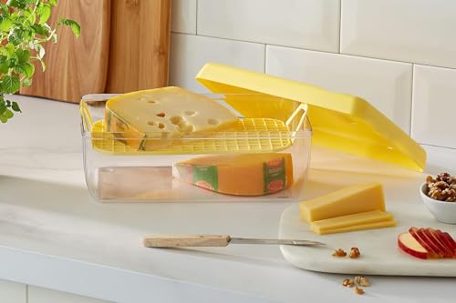 Snips Cheese Saver 3 LT, Cheese Container For Fridge, Cheese Box With Grid 24.5x16.5x10.5 Cm, Yellow Colour, Made In Italy, Bpa Free