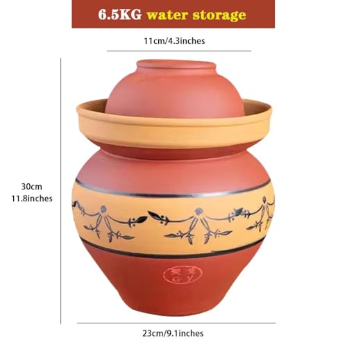 Old-Style Unglazed Fermentation Tank, Water-Sealed Kimchi Jar, High-Temperature Fired Kaolin, Double-lid Design(6.5kg/229.3oz) - size: 6.5kg/229.3oz