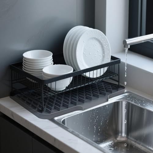 LONGKING Grey Non-Slip Dish Drying Mat - Multi-Use Silicone Mat & Dish Drying Rack for Kitchen Counter