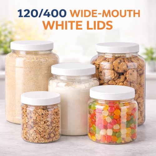 120mm (4 7/8 ") Fit - (3 Pack) Large White Plastic Lids for 1 Gallon Wide Mouth Glass & Plastic Jars – PE Foam Liner, Food-Grade, Leak-Resistant Caps (Jars Not Included) by The Kombucha Company - color: White
