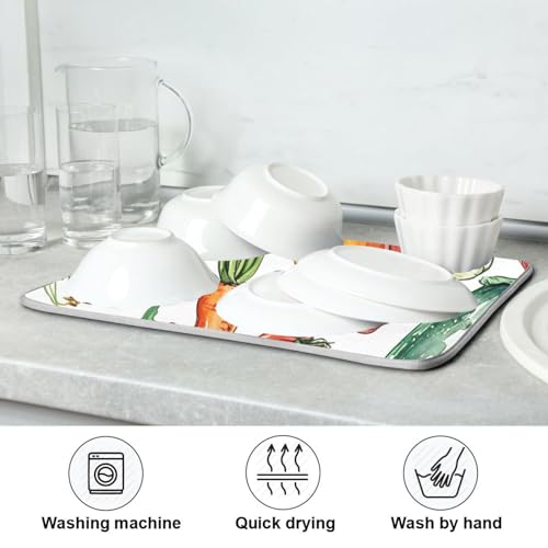 Scribble Vegetable Pattern Dish Drying Mat, Absorbent Heat Resistant, 16 x 18 inch Dish Drainer for Kitchen Countertop, Dining Table