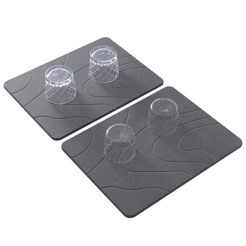 2 Pack Stone Drying Mat for Kitchen Counter, (Gray, 16''x12'') | Quick Dish Drying Stone Mat Kitchen,Stone Dish Drying Mat,Quick-Dry Absorbent Bath & Countertop Stone Dishes Mats - color: Gray