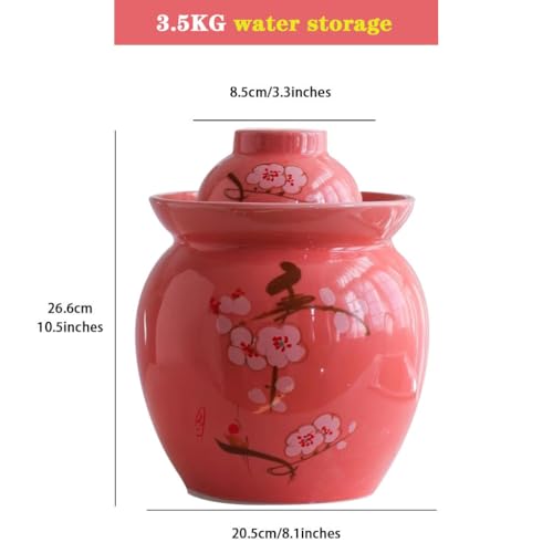 Thickened Ceramic Kimchi Jar, Water Seal Fermentation Tank, Chinese Plum Blossom Pattern Storage Container, Pickled Cucumbers, Sauerkraut(3.5kg/123.4oz) - size: 3.5kg/123.4oz