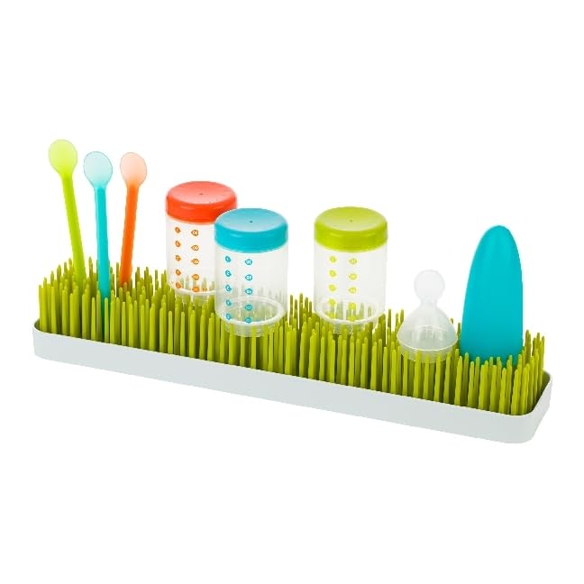 Boon Patch Countertop Baby Bottle Drying Rack - Space Saving Bottle Rack for Drying and Organization - Kitchen Baby Needs - Baby Bottle-Feeding Supplies - Green and White
