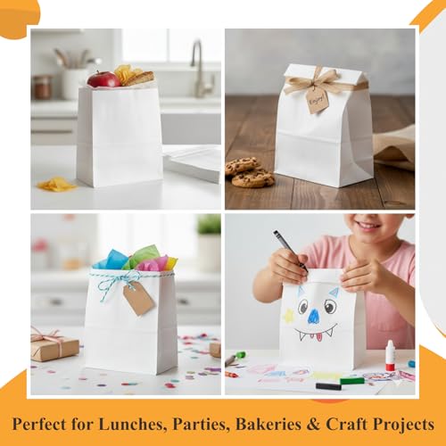Concession Essentials White Paper Lunch Bags, 4lb Capacity, Holiday Cookie Bags, 50 Count Pack - size: 3.5" x 2.5" x 5.5" (4 lb capacity)