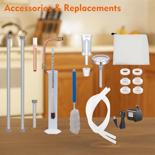 DEWOSEN Alcohol Still 13.2 Gallon 3 Pots Shine Still Distillery Kit for Alcohol Stainless Copper Tube Complete with Thumper Keg Water Pump Thermometer Airlock Brew Bag Proof Alcoholmeter Test Kit - size: 13.2GAL/3Pots/Brew Bag & Alcoholmeter Test Kit