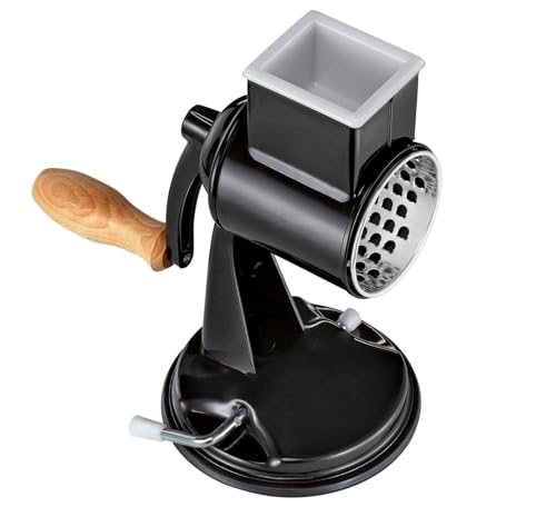 Zassenhaus Classic Drum Grater, Manual Kitchen Grater, Black Painted Metal, Beech Wood, Stainless Steel, Suction Base, 2 Grating Drums and Pestle, Vegetable Cutter, Cheese Grater and Slicer - color: Black