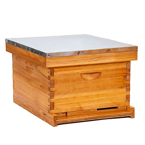 Honey Lake 8 Frame Beehive Starter Kit – Beeswax Coated Deep Beehive Box with Frames, Complete Beekeeping Kit for Beginners with Bee Smoker, Hive Tools, Brush, Gloves & Protective Veil Hat - size: 8-Frame