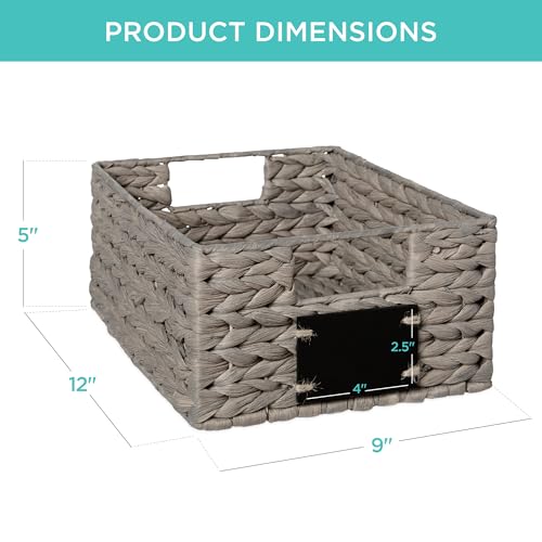 Best Choice Products 22.9 x 30.5cm(9 x 12인치) 워터 히아신스 식료품 저장실 바구니 4개 세트, 칠판 라벨이 있는 우븐 오거나이저, 초크 마커 - 그레이 - color: 회색., size: 9x12x5in