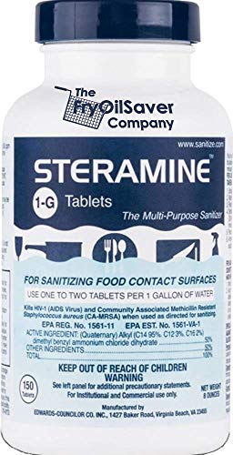 4 Bottles Steramine Sanitizer Tablets - 15x QT-10 Test Strip - Multi Purpose Sanitizing Tablets for Food Contact Surface, Kitchen, Restaurant Cleaning & Commercial Use by FryOilSaver (600 Count)