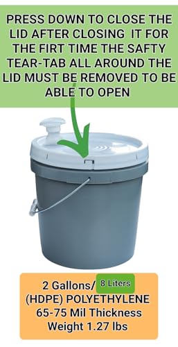 2 Gallon Bucket with Lid & Handle Pour Spout Leak Proof Food Grade HDPE Pail Storage Container Gamma Seal Air Tight Premium Quality BPA Free Buckets All Purposes Dry & Liquid Contents FDA Compliance - color: Gray