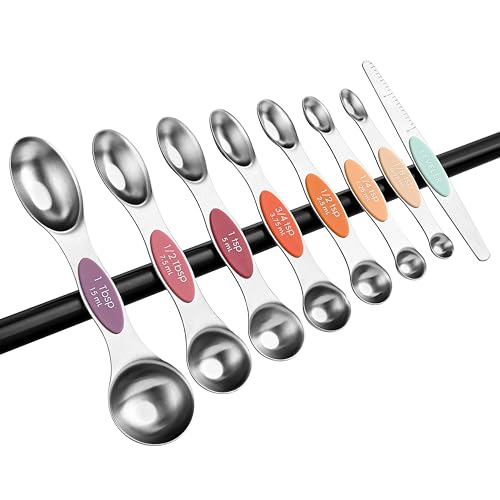 Spring Chef Stainless Steel Metal Magnetic Measuring Spoons Set of 8 with Leveler, Heavy Duty Nesting Teaspoon & Tablespoon Measuring Spoons, Kitchen Gadgets for Baking & Cooking - Desert Sunset - color: Desert Sunset, size: 1-Pack