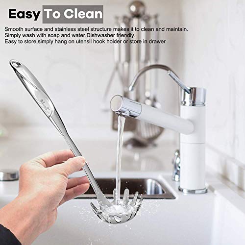 Kitchen 304 Stainless Steel Spaghetti Server – 12" Pasta Fork with Draining Holes & Anti-Slip Teeth – Rust-Resistant Noodle Ladle – Dishwasher Safe Kitchen Utensil for Everyday Use - size: B.Spaghetti Spoon
