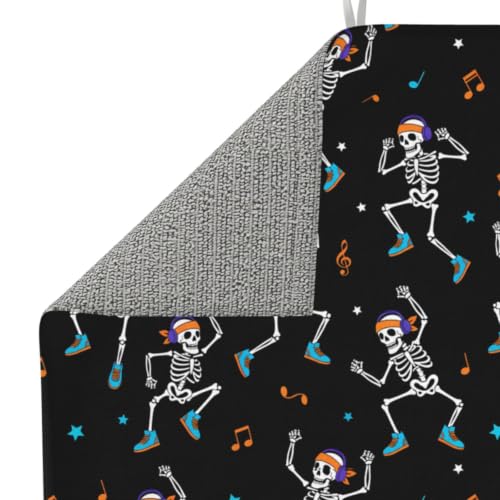Dancing Skeletons Star Musical Notes Dish Drying Mats for Kitchen Counter, Super Absorbent Microfiber Drainer Pad, Washable Reversible Appliance Protector, Kitchen Must-Have, 16x18 Inch - color: Dancing Skeletons Star Musical Notes