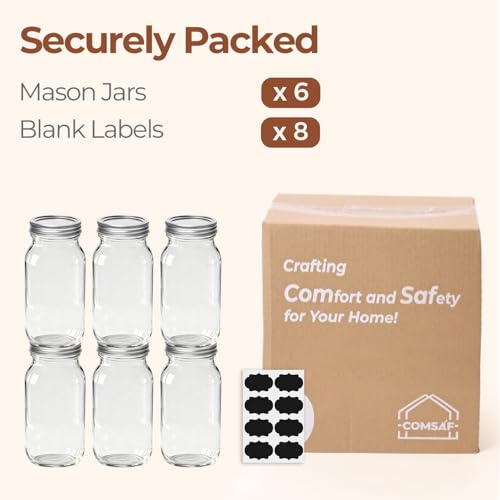 ComSaf 24 oz Mason Jars Regular Mouth 6 Pack, Tall Glass Jars with Lids | BPA-Free Materials, Canning Pickling Jam, Sauce Juice, Chunky Salsa, Large Capacity, DIY Favor - size: 24oz regular mouth 6PCS