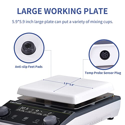 Magnetic Stirrer 5.9 inch Digital Hot Plate Magnetic Stir Plate LCD Max 5L Max Temp.300℃ 100-1600RPM Ceramic Coated Magnetic Mixer with Stir Bar&Temp Probe Sensor,Support Stand Included - size: 5L-2