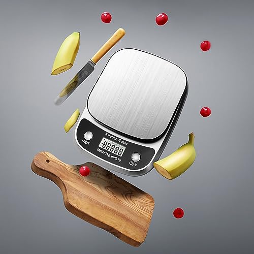 GRAM PRES Food Kitchen Scale Digital Weight Grams and Oz 3kg/0.1g | Professional Small Digital Kitchen Food Scales for Weight Loss - color: Silver-K1905-3kg