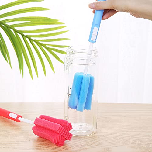 3PCS Adjustable Sponge Cleaning Brush Long Handle Bottle Scrubber Soft for Coffee Glasses Pot Milk Cup Mugs Winebottle Baby Narrow Neck Bottles Random Color