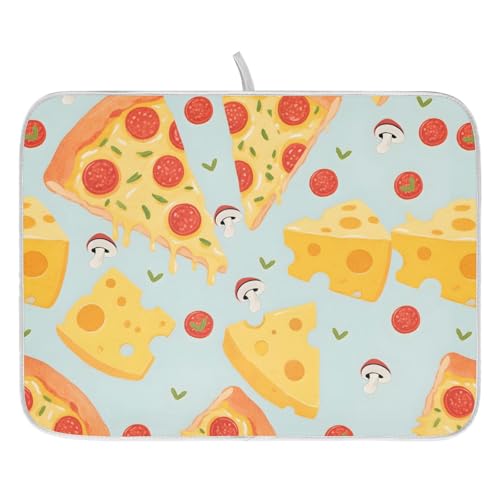 Pizza Food Cheese Dish Drying Mats for Kitchen Counter Absorbent Microfiber Dish Drying Matt 16 x 18 Inch Draining Reusable Rack Pad - size: 16x18in