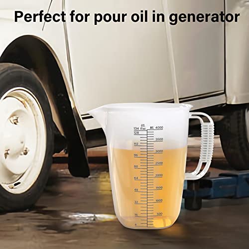 Luvan 1 Gallon Measuring Pitcher, Large Measuring Cup with Spout and Handle, 134oz Plastic measuring pitcher with Conversion Chart, 1 Gallon Measuring Container for Motor Oil, Chemicals, Pools, Lawns - color: 134Oz/4L/010