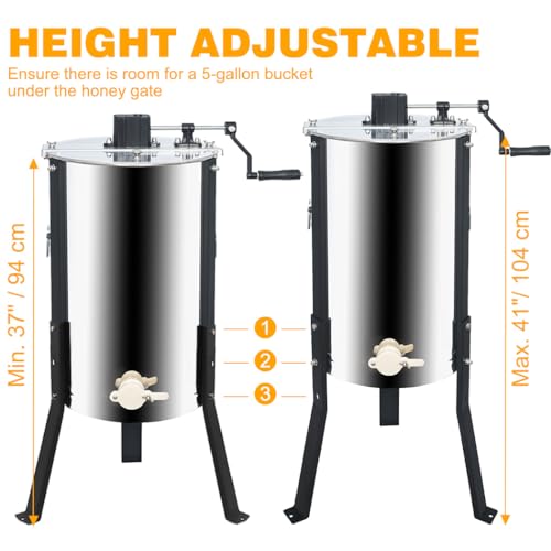 Honey Lake 3 Frame Manual Honey Extractor, Stainless Steel Honeycomb Drum Spinner with Transparent Lid, Beekeeping Equipment for Honey Extraction with Height Adjustable Stand - size: 3 Frame Rack