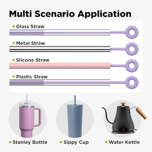 Silicone Straw Cleaner Brush, 2 Pcs Reusable Cleaning Brushes for Straws, 6mm&9mm, Purple - color: Purple