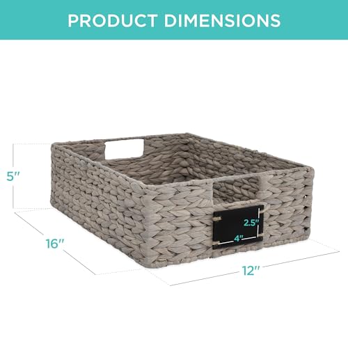 Best Choice Products 40.6 x 30.5cm(16 x 12인치) 대형 부레옥잠 식료품 저장실 바구니 4개 세트, 칠판 라벨이 있는 우븐 오거나이저, 초크 마커 - 그레이 - color: 회색., size: 12x16x5in