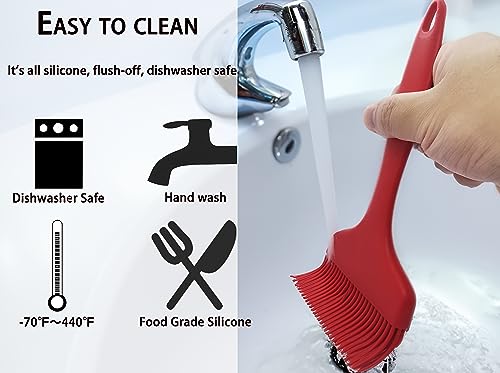 2 Pcs Of Large Silicone Basting Brushes One-Piece Design Pastry Brush Spread Oil Butter Sauce Marinade For Grill BBQ Baking Heat Resistant Kitchen Cooking Dishwasher Safe (Red And Gray) - color: Red and Gray