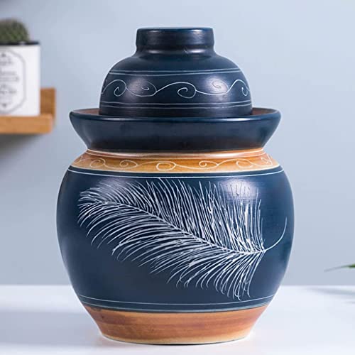 ZHOUXIAO Blue Pickle Jar Ceramic Jar with Lid,Traditional Chinese Fermentation Kit Crock with Water Seal Airlock Lid, Fermentation Jar for Kimchi,Sauerkraut,Kombucha Jar 3.5KG