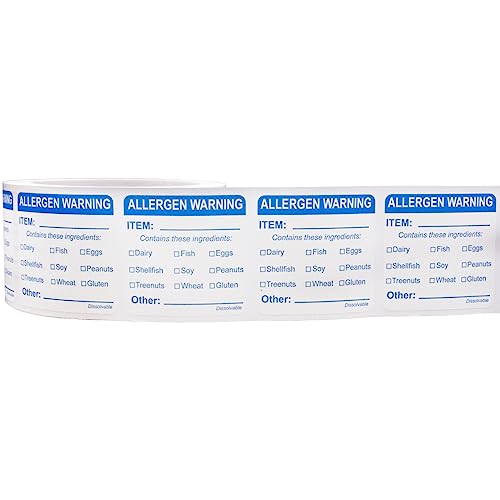 2" Square Allergen Food Warning Labels (Dissolvable), 500 Labels per Roll