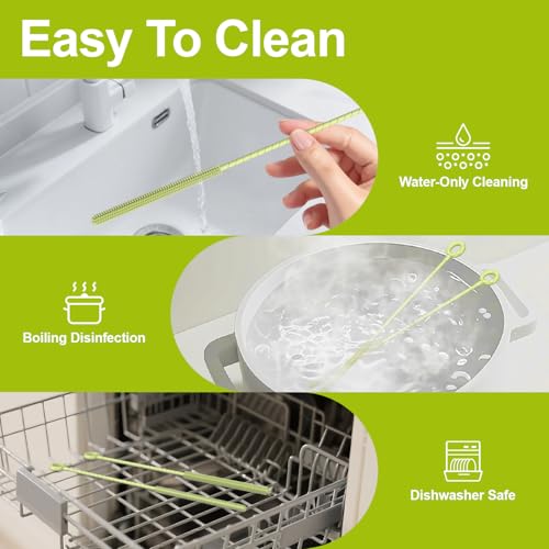 YOTIME Silicone Straw Cleaner Brush, 2 Pcs Reusable Straw Brush(6mm+9mm) for Cleaning Narrow & Wide Straws, Tumblers, Green - color: Green