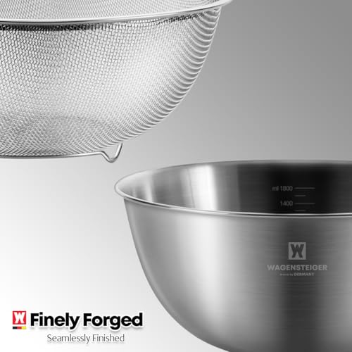 WAGENSTEIGER Stainless Steel Mixing Bowl and 3-Legged Colander Set, Multipurpose Kitchen Basket with Fine Mesh Colander, Salad Mixing Bowl with Strainer, Rinsing Vegetables & Fruits (22cm / 8.66") - size: 8.66 inches