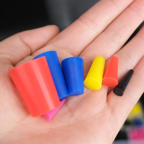 130PCS 1/16" to 5/8" Silicone Rubber Stoppers, 8 Sizes High Temp Silicone Rubber Protective Tapered Plug Assortment Kit, Masking System Kit Perfect for Powder Coating, Painting, Anodizing