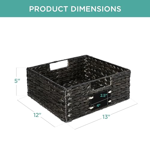 Best Choice Products 33 x 30.5cm(13 x 12인치) 워터 히아신스 식료품 저장실 바구니 4개 세트, 칠판 라벨이 있는 우븐 오거나이저, 초크 마커 - 블랙 - color: 블랙., size: 13x12x5in