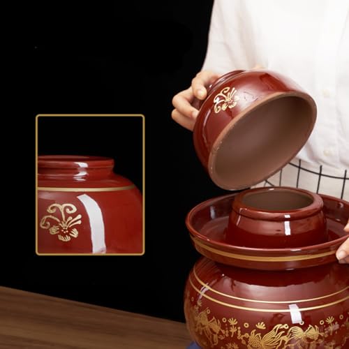 Pickle Jar Large Traditional Sichuan Chinese Ceramic Fermenting Jar with Water Seal Airlock Lid, Ceramic Fermentation Crock for Pickling, Kimchi, Sauerkraut - size: 8KG