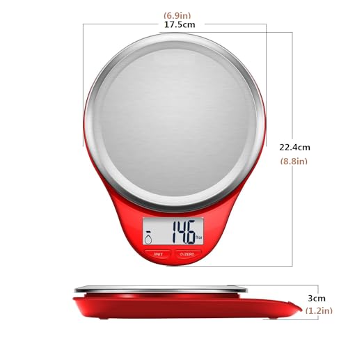 Food Scale, NUTRI FIT Kitchen Scales Digital Weight Grams and Ounces Large Stainless Steel Platform for Baking Cooking Weight Loss, High Accuracy Bread Coffee Scale, 1g Increment Tare Function, Red - color: Red