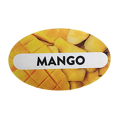 Mango Grocery Store Food Labels 1.25 x 2 Inch Oval Shape 500 Total Adhesive Stickers - color: Mango