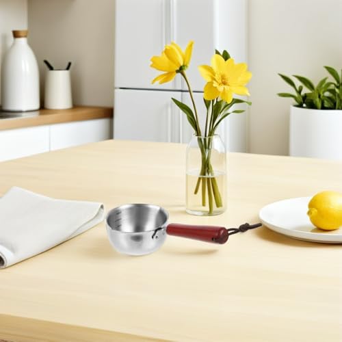 Mini Stainless Steel Sauce Pans with Precision Measuring with Wooden Handles 4pcs 150ml Small Milk Pots Multipurpose Cooking Pans for Home Kitchens and Cafes