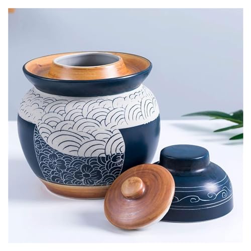 Fermentation Jars,Fermentation Crock Jar,Sauerkraut Crock,Pickle Jar Traditional Chinese Ceramic Fermentation Crock Jar Pickling Jar With Water Seal Airlock Lid,Large Thickened Ceramic Pickle Jar Kimc - size: 5KG