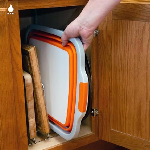 Drip EZ Collapsible BBQ Prep Tubs 3-Piece Set - For Meal Prep Marinating Food Storage - Includes Cutting Board & Lid - (1) JR + (1) OG + (1) XL - Sandstone - color: Sandstone