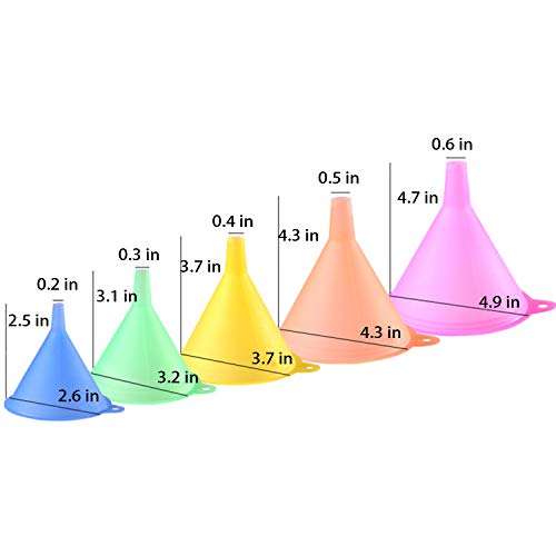 Plastic Funnel Set Funnels, Multipurpose Funnels Wide Mouth Funnel, Rainbow Colours Kitchen Suitable for a Variety of Bottles, Cans(5Pcs, Various Sizes)