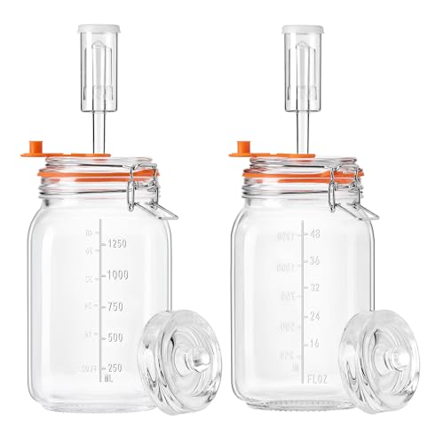 JILLMO Wide Mouth Glass Fermentation Jar with Airlock & Glass Weight, 1.5L Fermenting Jar for Sauerkraut, Kimchi, Pickles & More,Pack of 2 - size: 1.5 Liter