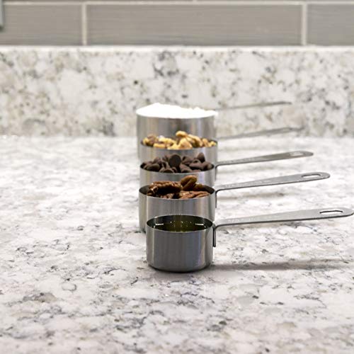 husMait 5-Piece Stainless Steel Measuring Cups Set - Heavy Duty Metal Measuring Cups with 1/8 Cup Size - Engraved Imperial & Metric Markings for Dry & Liquid Baking Ingredients, Stackable - color: Measuring Cups