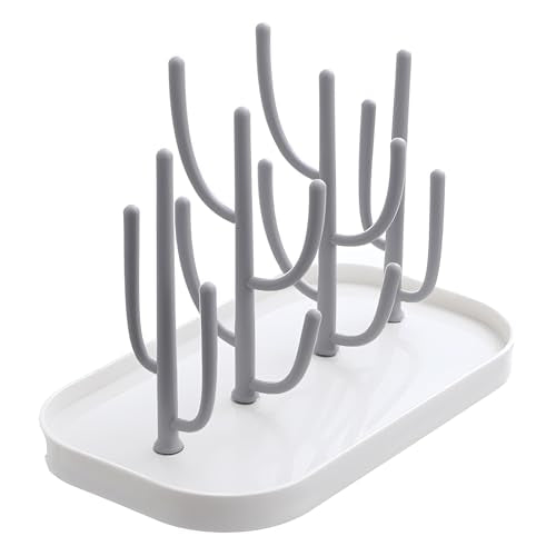 Baby Bottle Drying Rack with Base, Creative Tree Branch Baby Bottle Dryer Holder for Bottles, Teats, Cups, Pump Parts and Accessories (Gray)