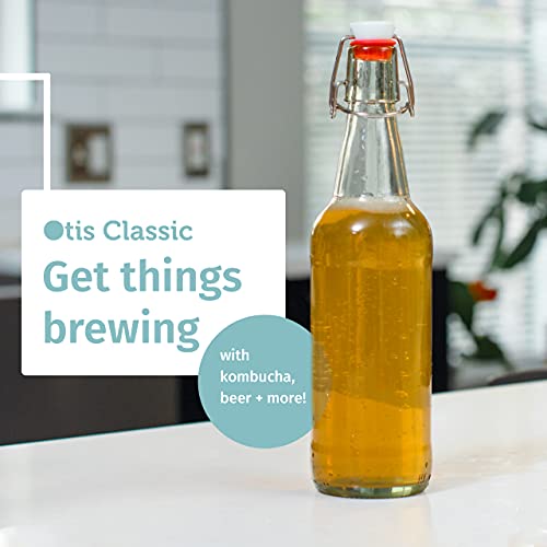 Otis Classic Glass Bottles with Caps - Set of 6 Clear Swing Top Glass Bottles w/Ceramic Lids for Storing Kombucha, Liquor, Syrup, Wine, Kefir & Beer - Bonus Marker & Labels Included, 16oz | Clear Bottle, Includes Marker & Labels, For Juice, Water, Kombuch